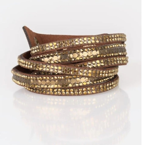 paparazzi Jewelry - Rock Star Attitude Brass Bracelet Paparazzi Gold Studded Leather Wrap Bracelet